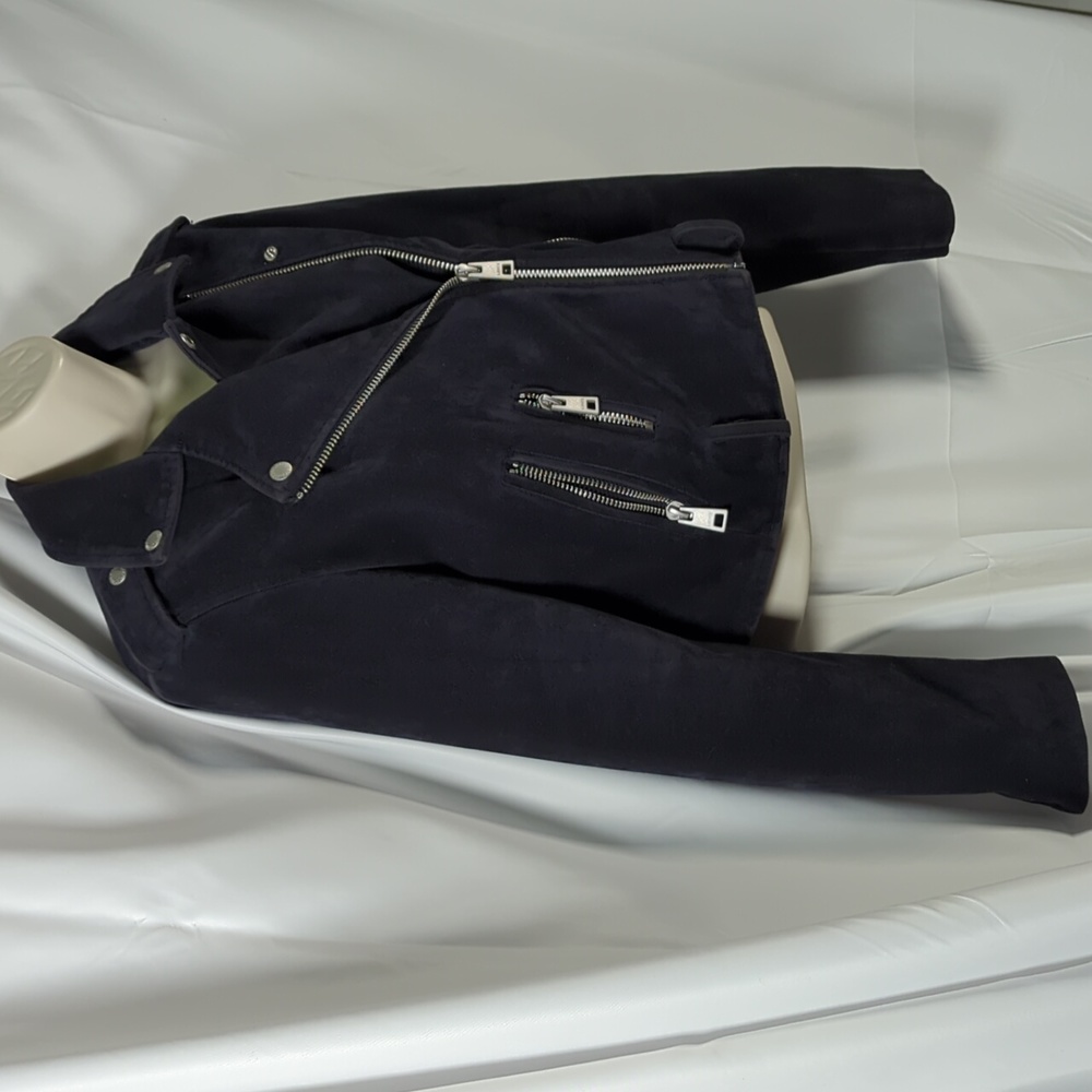 Levi's black Suede cropped Moto jacket size XS - Picture 4 of 11